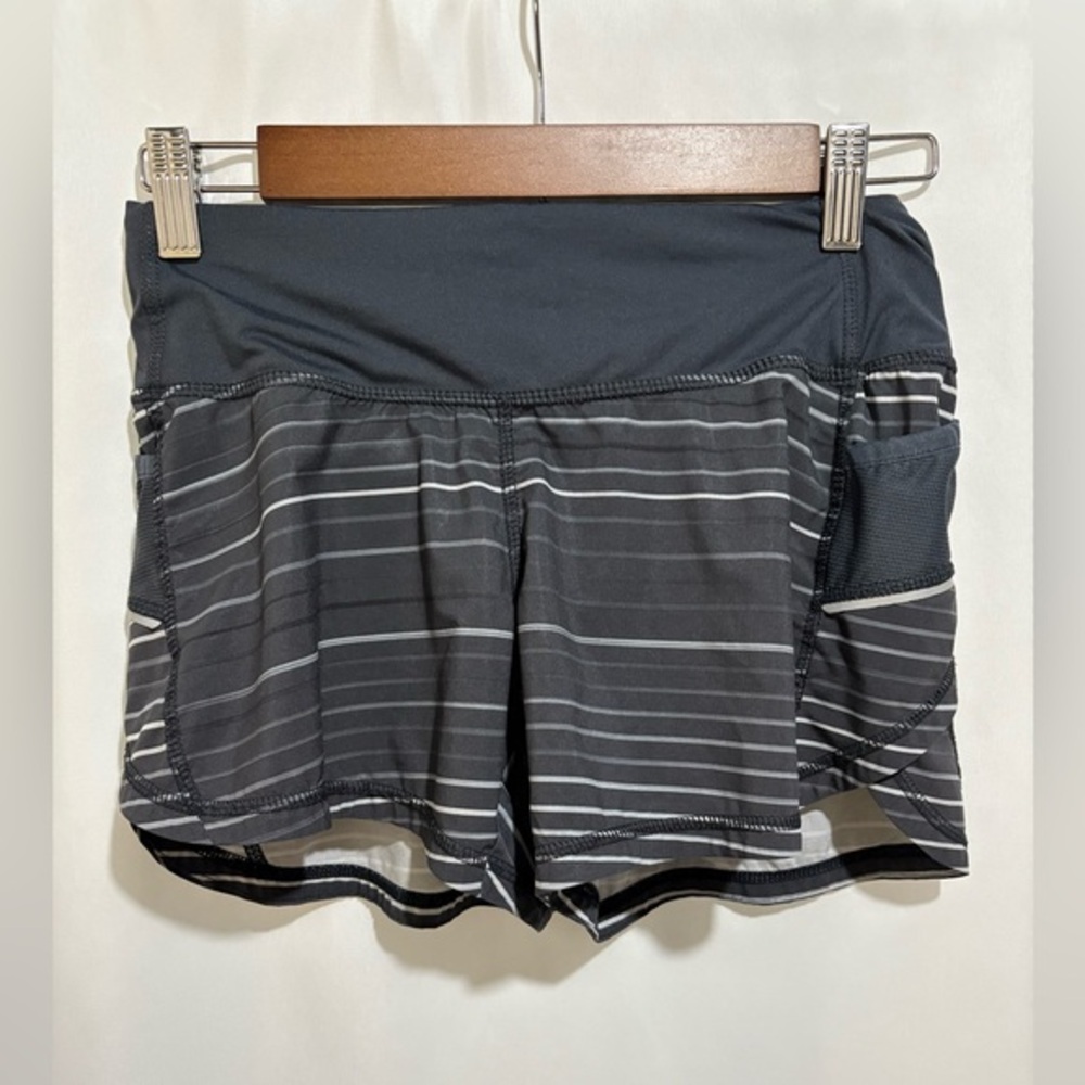 Athleta Striped Running Shorts XXS Black‎ Gray Built In Liner Pockets